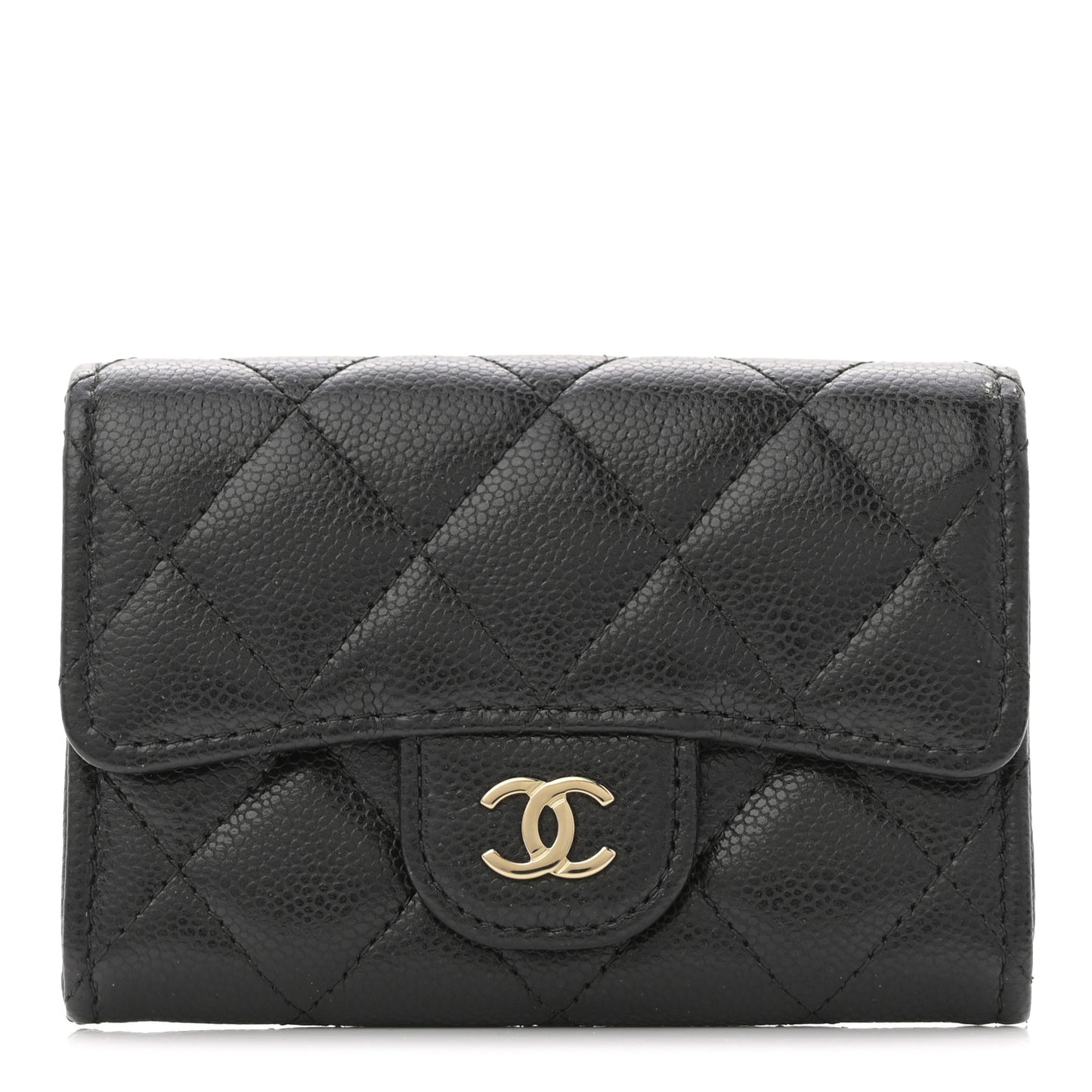 Caviar Quilted Flap Card Holder Wallet Black