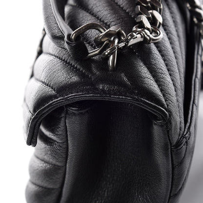 Saint Laurent Sheepskin Matelasse Chevron Monogram Medium College Bag Black 15 of 16