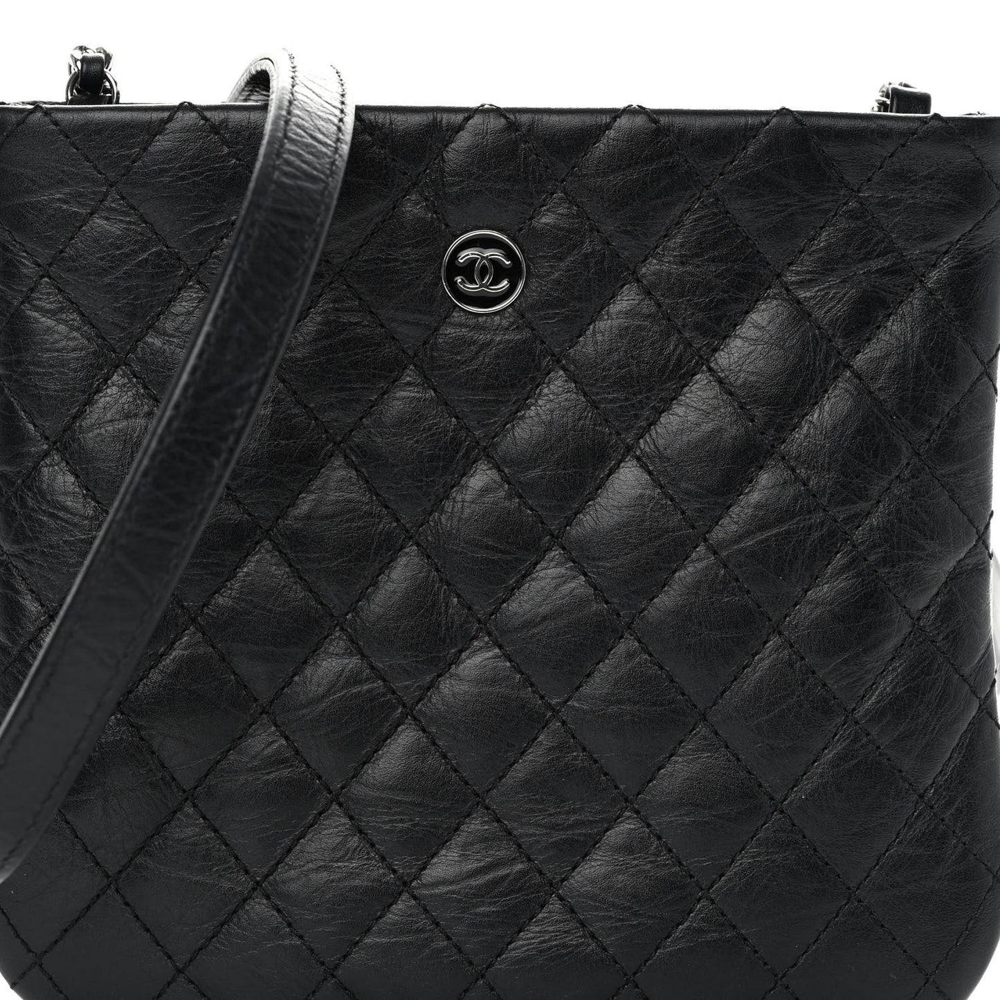 Aged Calfskin Quilted Crossbody Bag Black