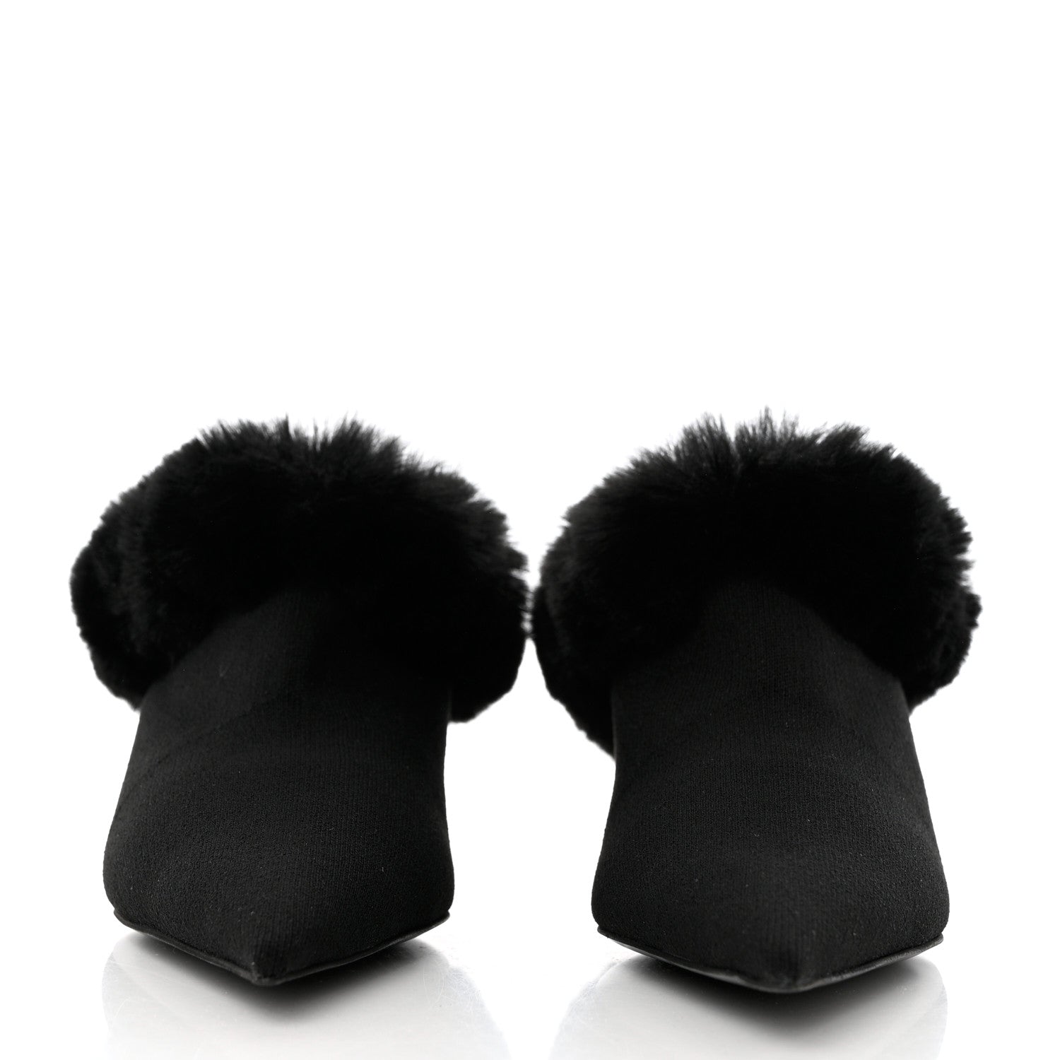 Balenciaga Sustainable Knit Faux Fur Knife Pointed Toe 40mm Mules