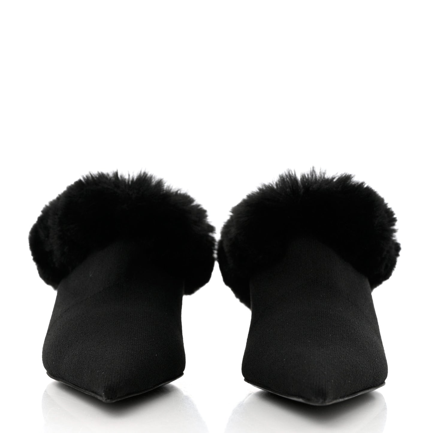 Sustainable Knit Faux Fur Knife Pointed Toe 40mm Mules 37 Black