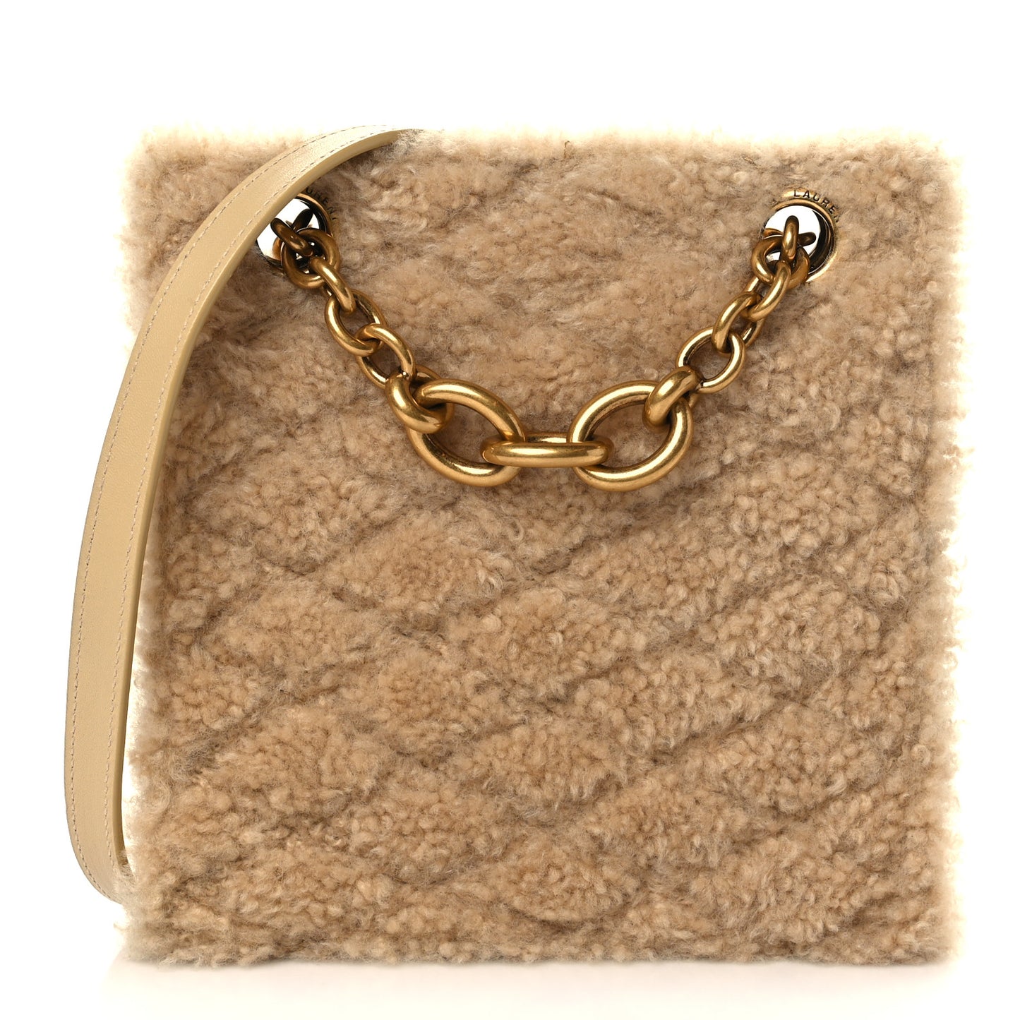 Shearling Quilted Le Maillon Square Crossbody Bag Natural