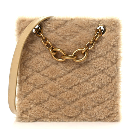 Saint Laurent Shearling Quilted Le Maillon Square Crossbody Bag Natural 1 of 5