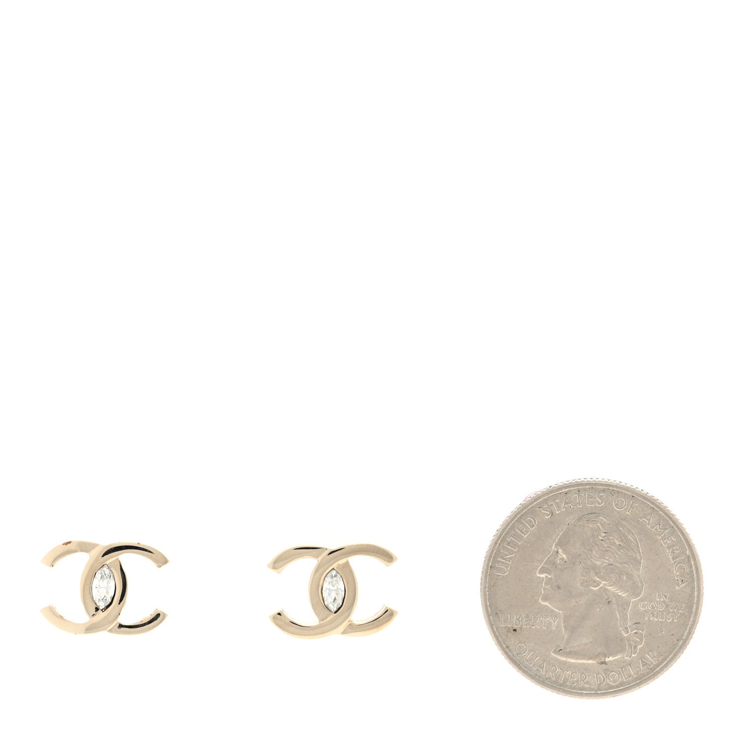 Chanel Crystal CC Large Stud Earrings Gold 2 of 4