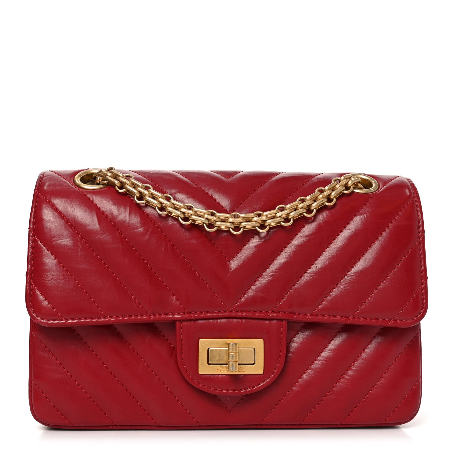 Chanel Aged Calfskin Chevron Quilted 2.55 Reissue Mini Flap Dark Red 1 of 11