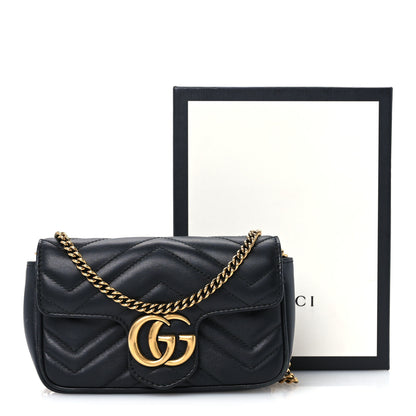 Gucci Calfskin Matelasse Super Mini GG Marmont Shoulder Bag Black 11 of 11