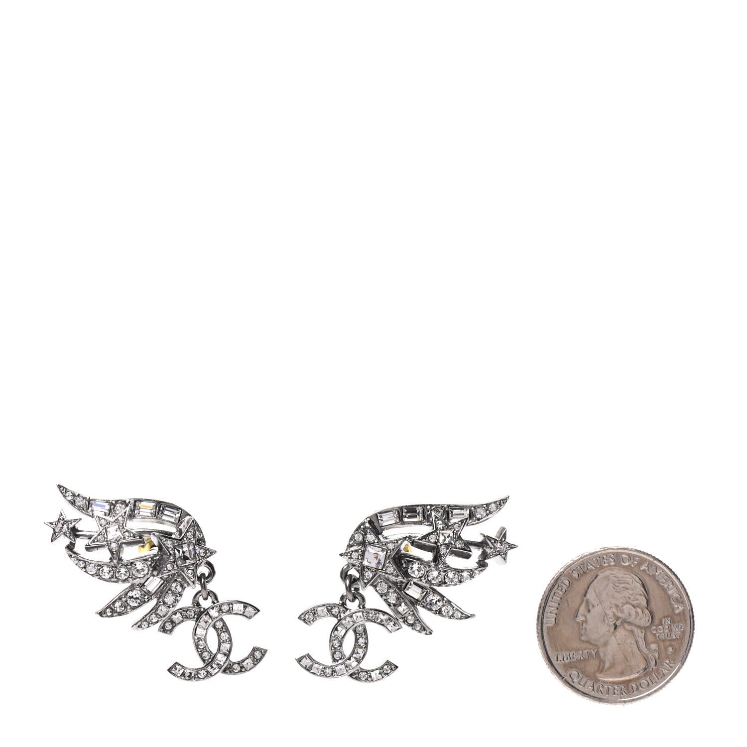 Chanel Crystal CC Star Earrings Silver 2 of 5