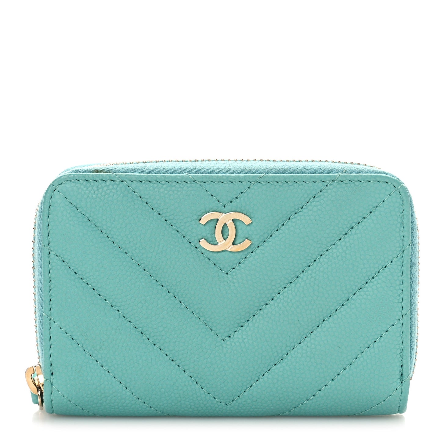 Caviar Flat Chevron Quilted Zip Coin Purse Green