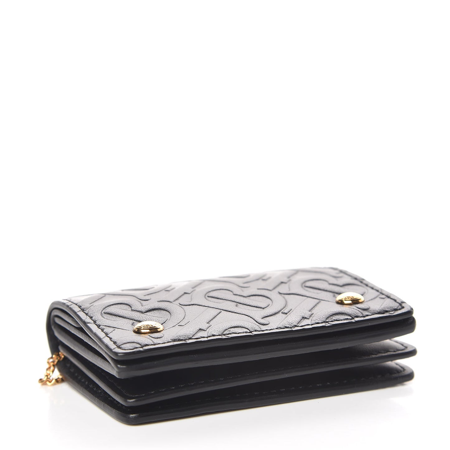 Calfskin Embossed Monogram Chain Card Case Black