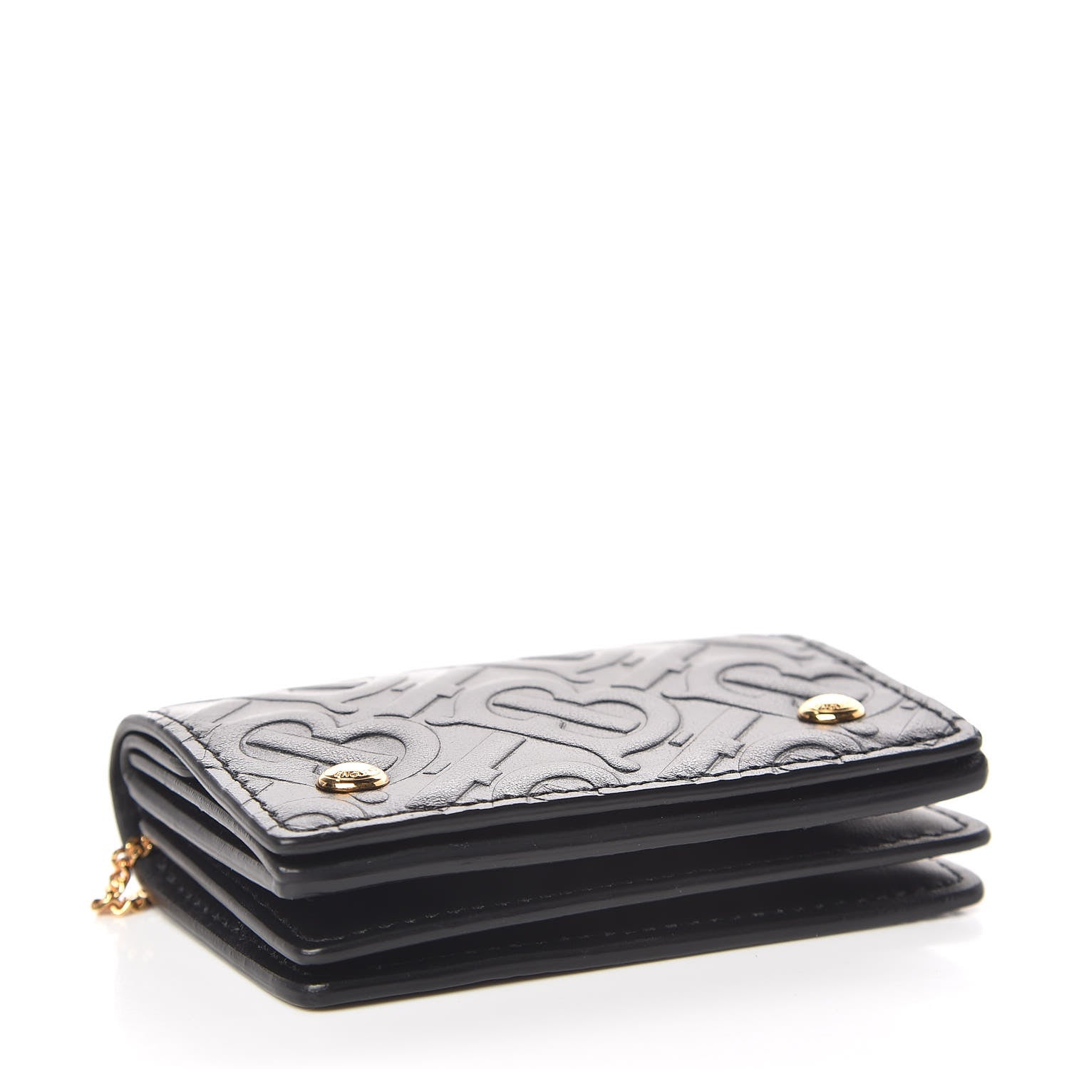 Burberry Calfskin Embossed Monogram Chain Card Case Black 4 of 10