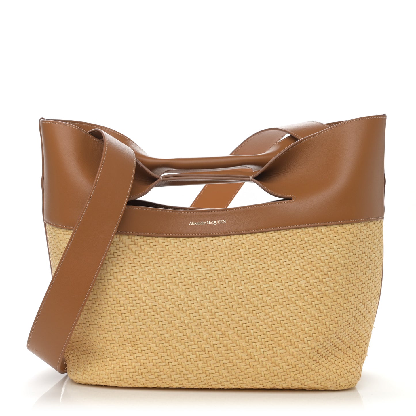 Raffia Calfskin Small The Bow Bag Natural Tan