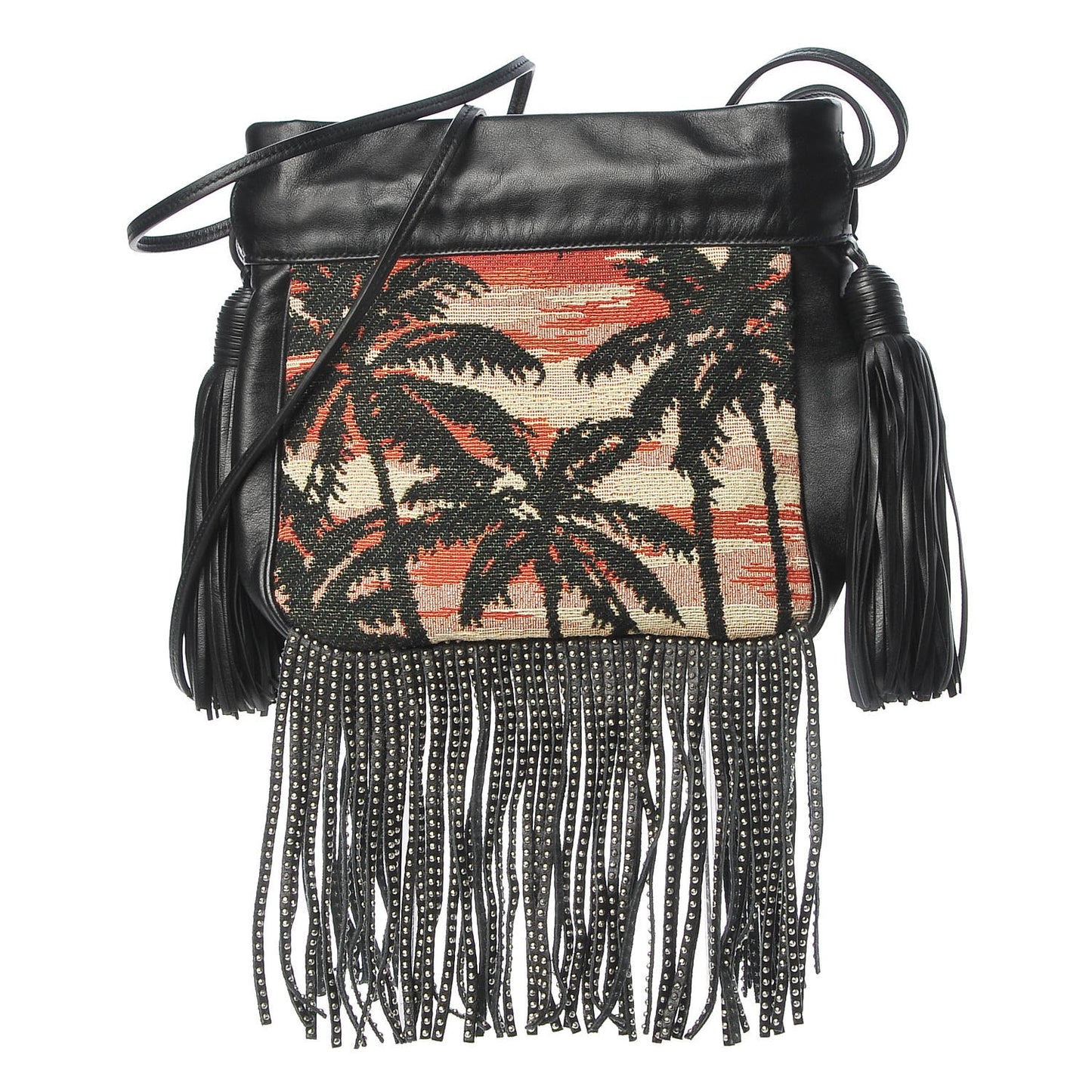 Jacquard Leather Small Fringed Sunset Helena Bucket Bag