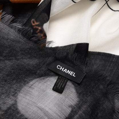 Chanel Cashmere CC Scarf Black White 10 of 10