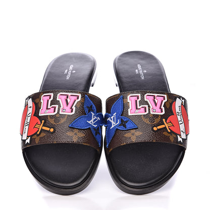 Louis Vuitton Patent Calfskin Monogram LV Black Heart Flat Mules 36 Cacao 5 of 9