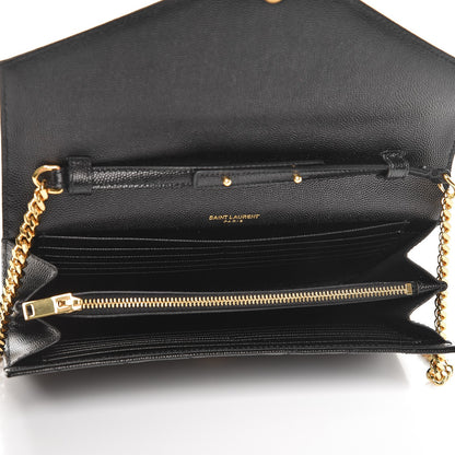 Saint Laurent Grain De Poudre Matelasse Chevron Monogram Chain Wallet Black 5 of 6