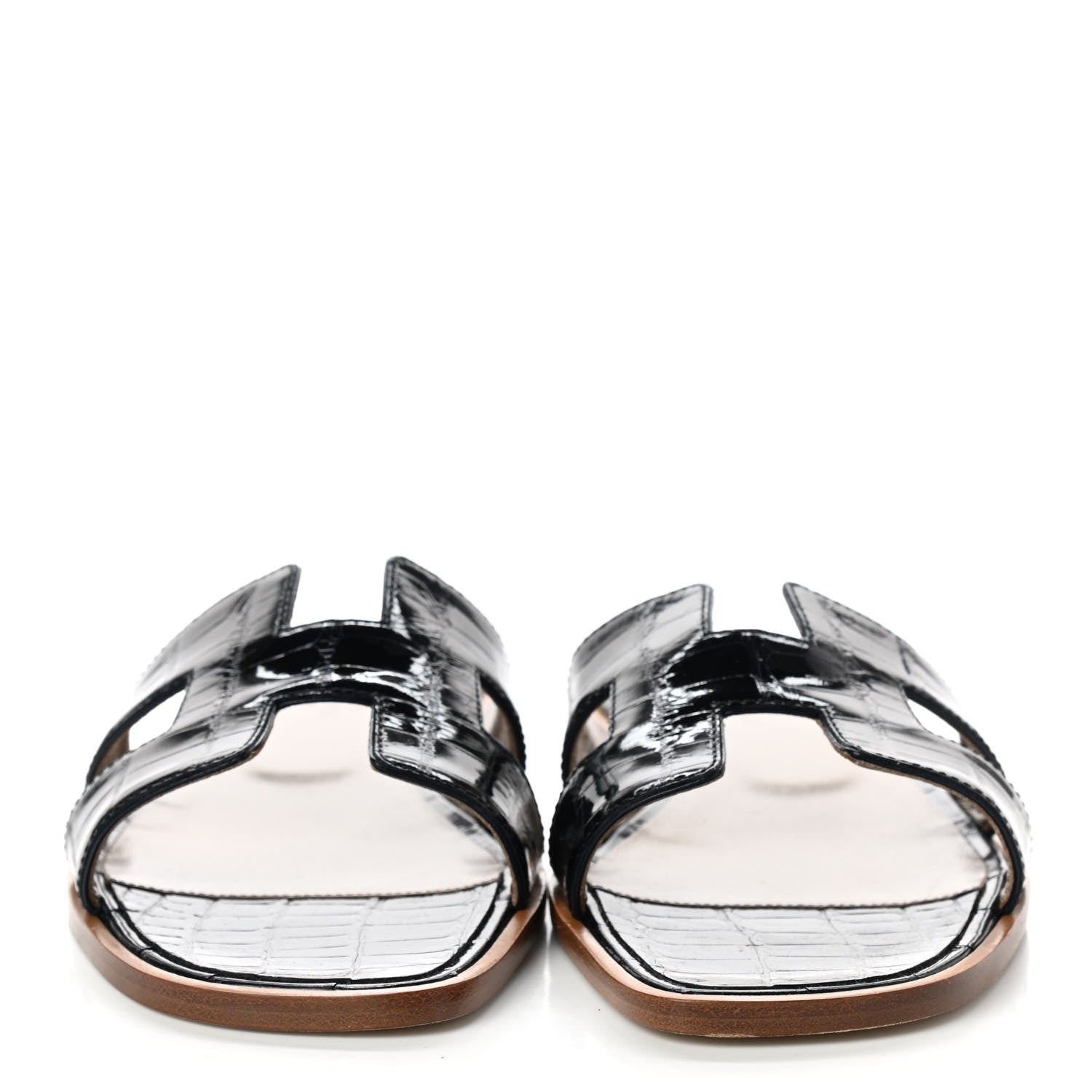 Hermes Shiny Alligator Oran Sandals 38 Black 2 of 8