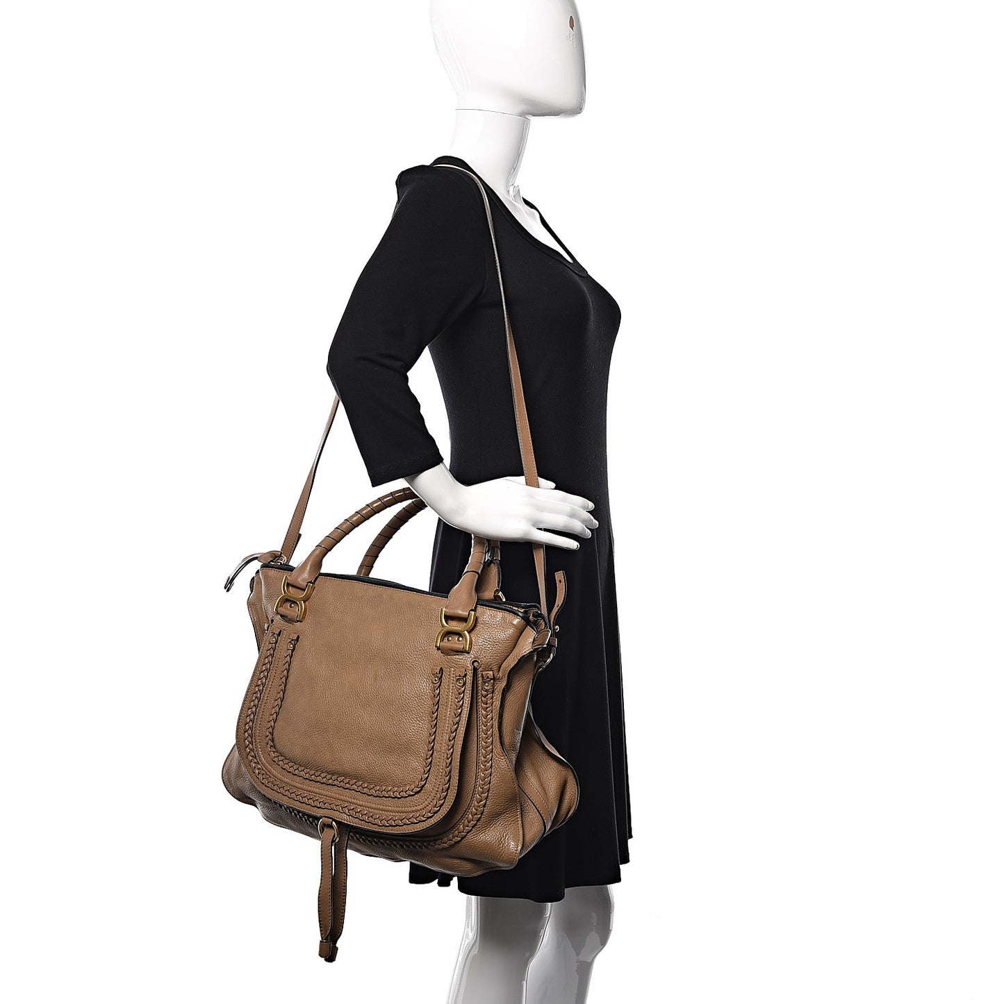 Calfskin Braided Large Marcie Satchel Nut