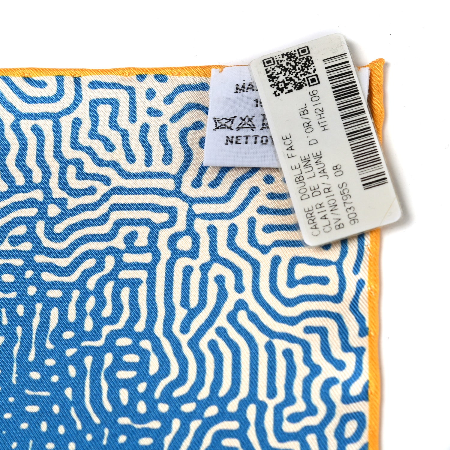 Hermes Silk Clair De Lune Double Face Scarf 90 Black Jaune D'Or Bleu 3 of 9