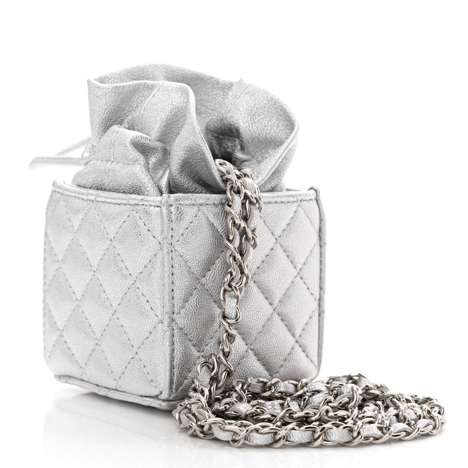 Chanel Metallic Caviar Quilted Mini Drawstring Bucket Bag Silver 3 of 10