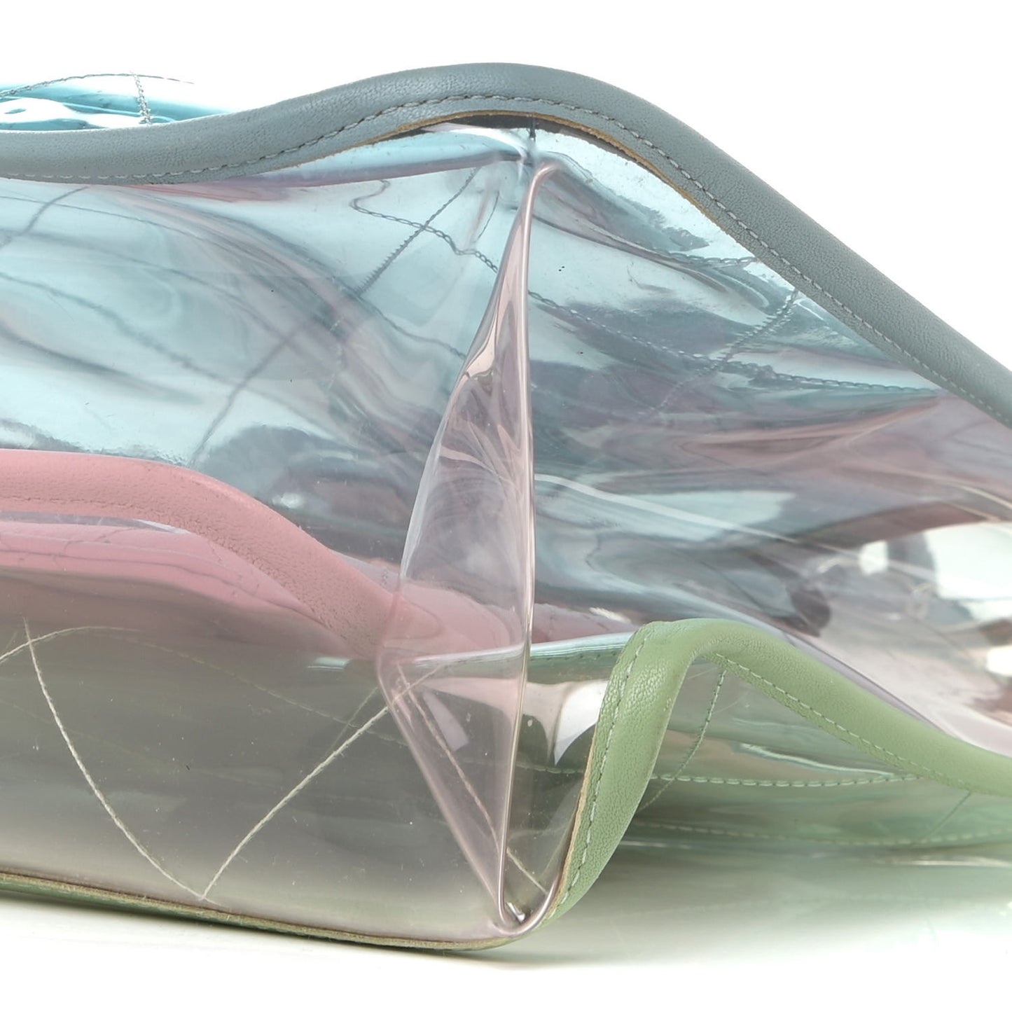 PVC Lambskin Stitched Medium Coco Splash Shopping Bag Blue Green Pink