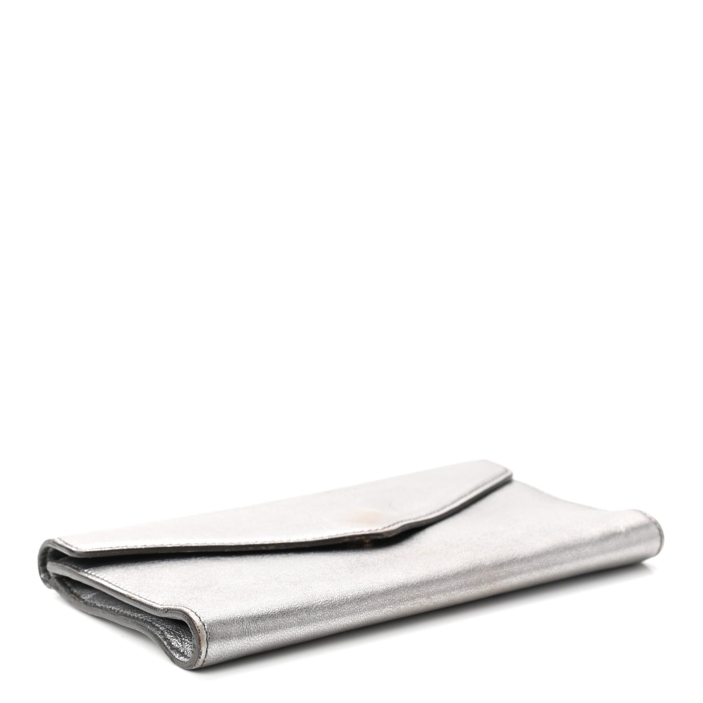 Metallic Calfskin Y-Mail Clutch Silver