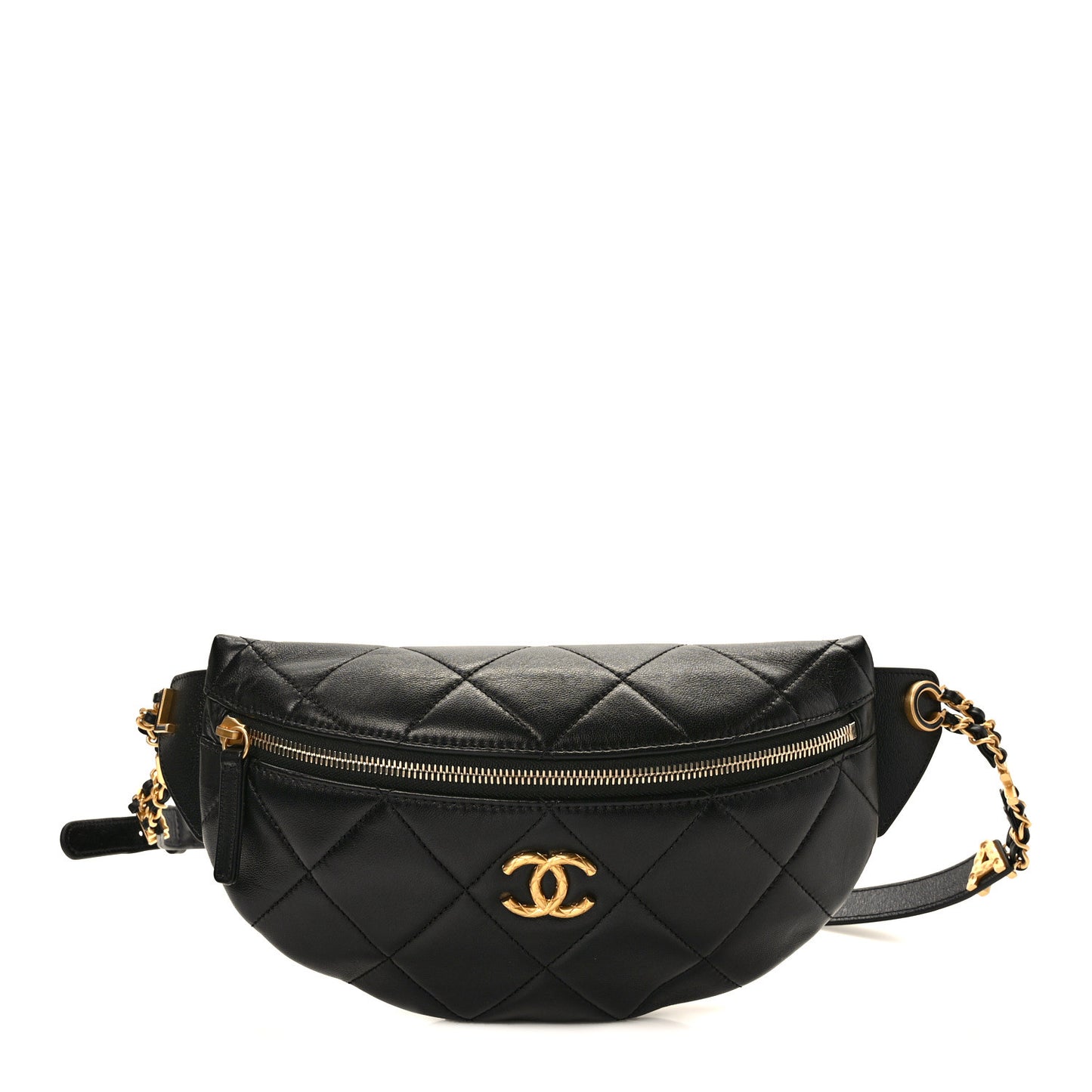 Lambskin Enamel Quilted Waist Bag Black