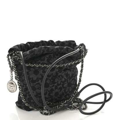 Chanel Denim Quilted Floral Print Mini Chanel 22 Black Grey 3 of 10