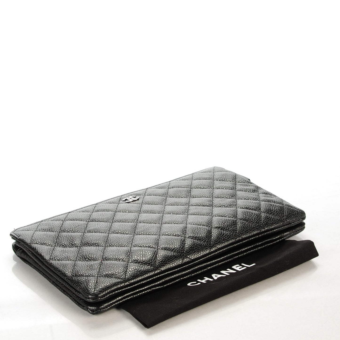 Caviar Quilted Large Zipped Clutch Black