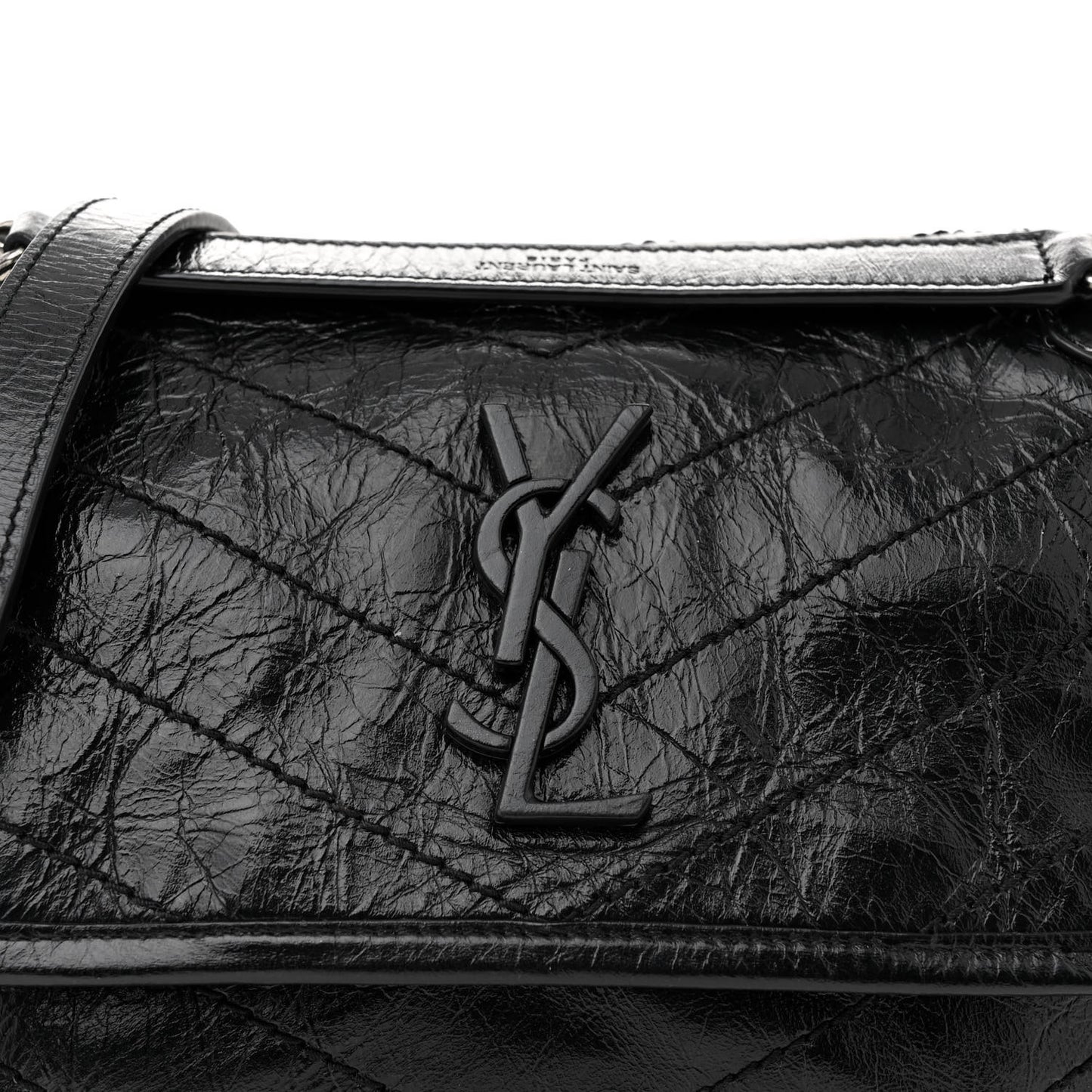 Crinkled Lambskin Matelasse Monogram Baby Niki Chain Satchel Black