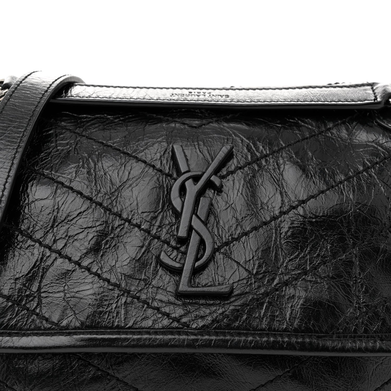 Saint Laurent Crinkled Lambskin Matelasse Monogram Baby Niki Chain Satchel Black 8 of 11
