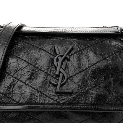 Saint Laurent Crinkled Lambskin Matelasse Monogram Baby Niki Chain Satchel Black 8 of 11