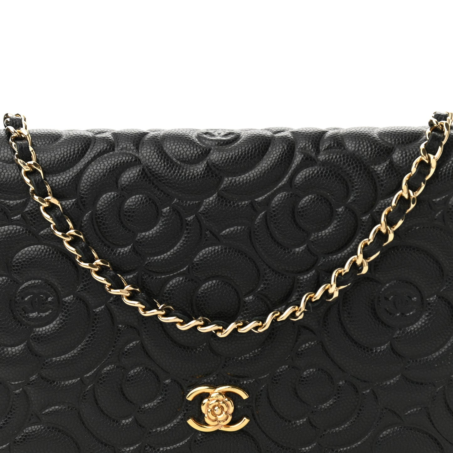 Caviar Camellia Embossed Wallet On Chain WOC Black