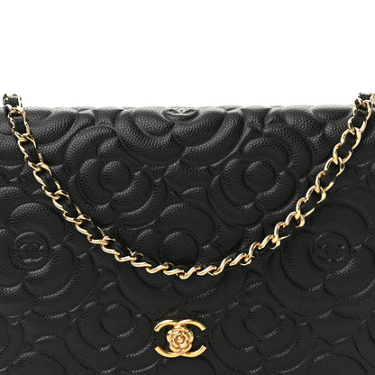 Chanel Caviar Camellia Embossed Wallet On Chain WOC Black 9 of 12