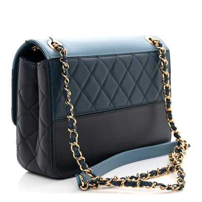 Chanel Lambskin Calfskin Quilted Shoulder Flap Bag Dark Blue Light Blue 3 of 11