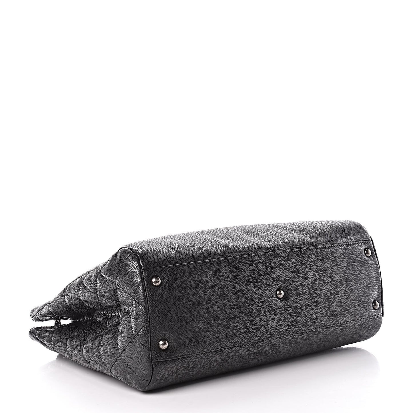 Metallic Grained Calfskin Woven Chain Large Shopping Bag Black