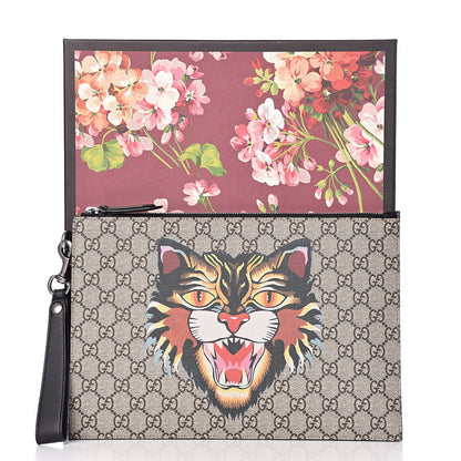 Gucci GG Supreme Monogram Angry Cat Zip Wristlet Pouch Beige 8 of 8