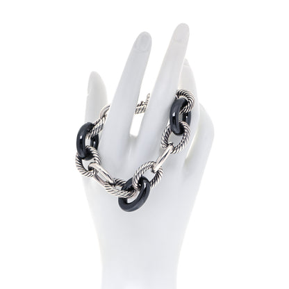 David Yurman Sterling Silver Black Ceramic 17mm Extra Large Oval Link Bracelet 2 of 5