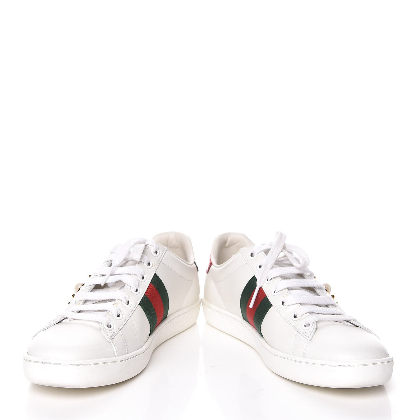 Calfskin Web Pearl Studded Womens Ace Sneakers 36 White