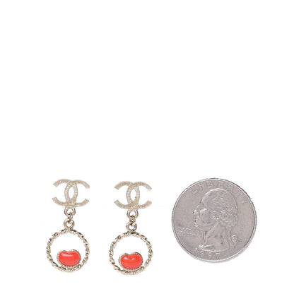 Chanel Enamel CC Heart Drop Earrings Red Gold 2 of 3