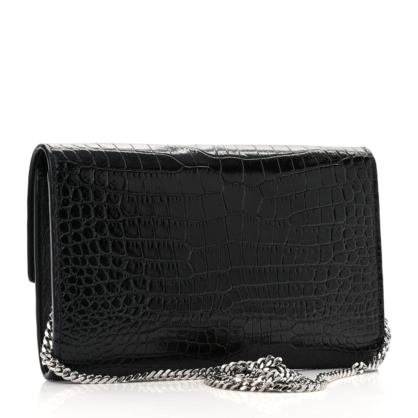 Calfskin Crocodile Embossed Monogram Uptown Chain Wallet Black