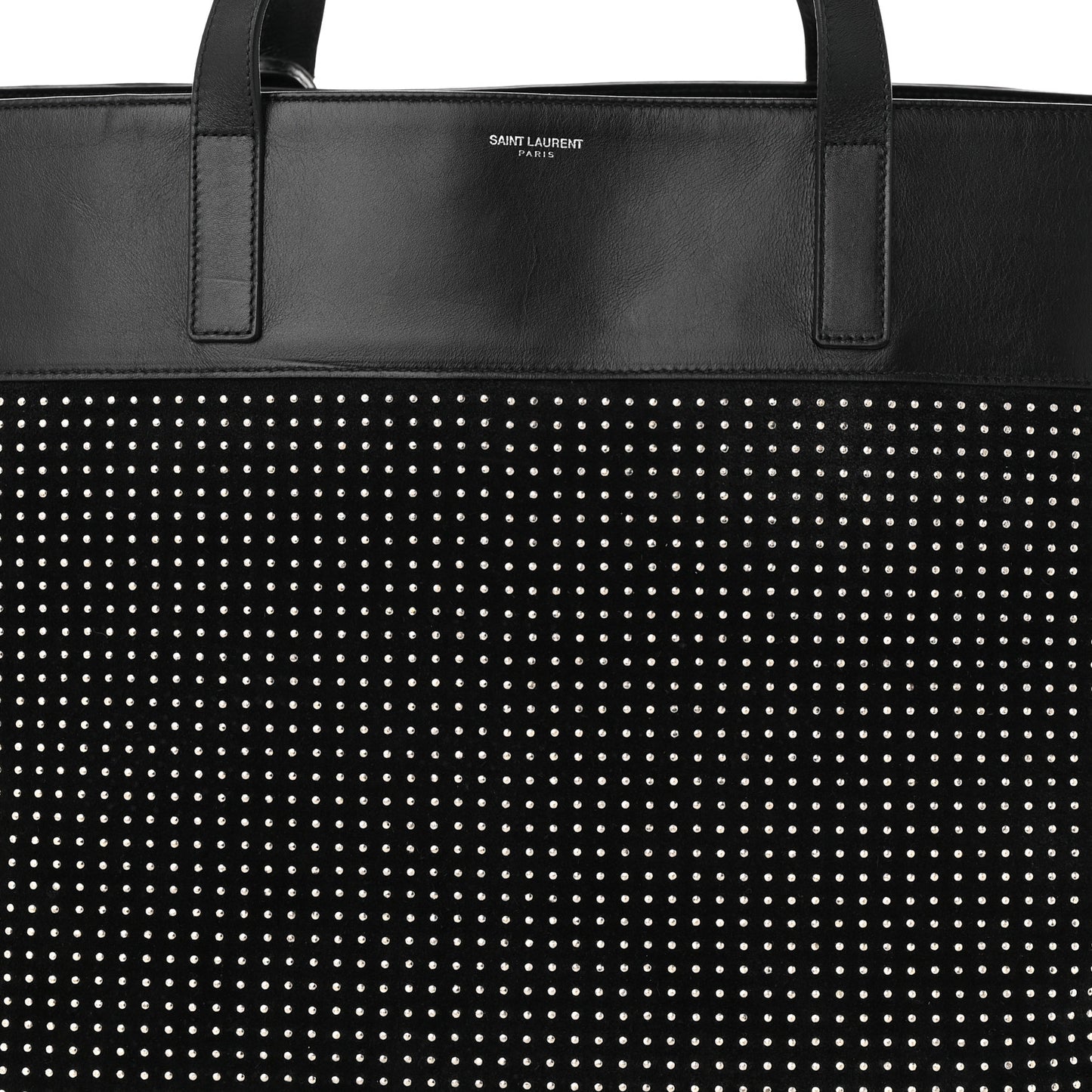 Calfskin Suede Studded Reversible East West Shopping Tote Black