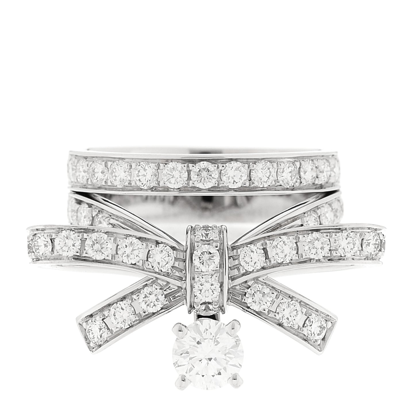 18K White Gold Diamond Ruban Suspended Solitaire Ring 49 5