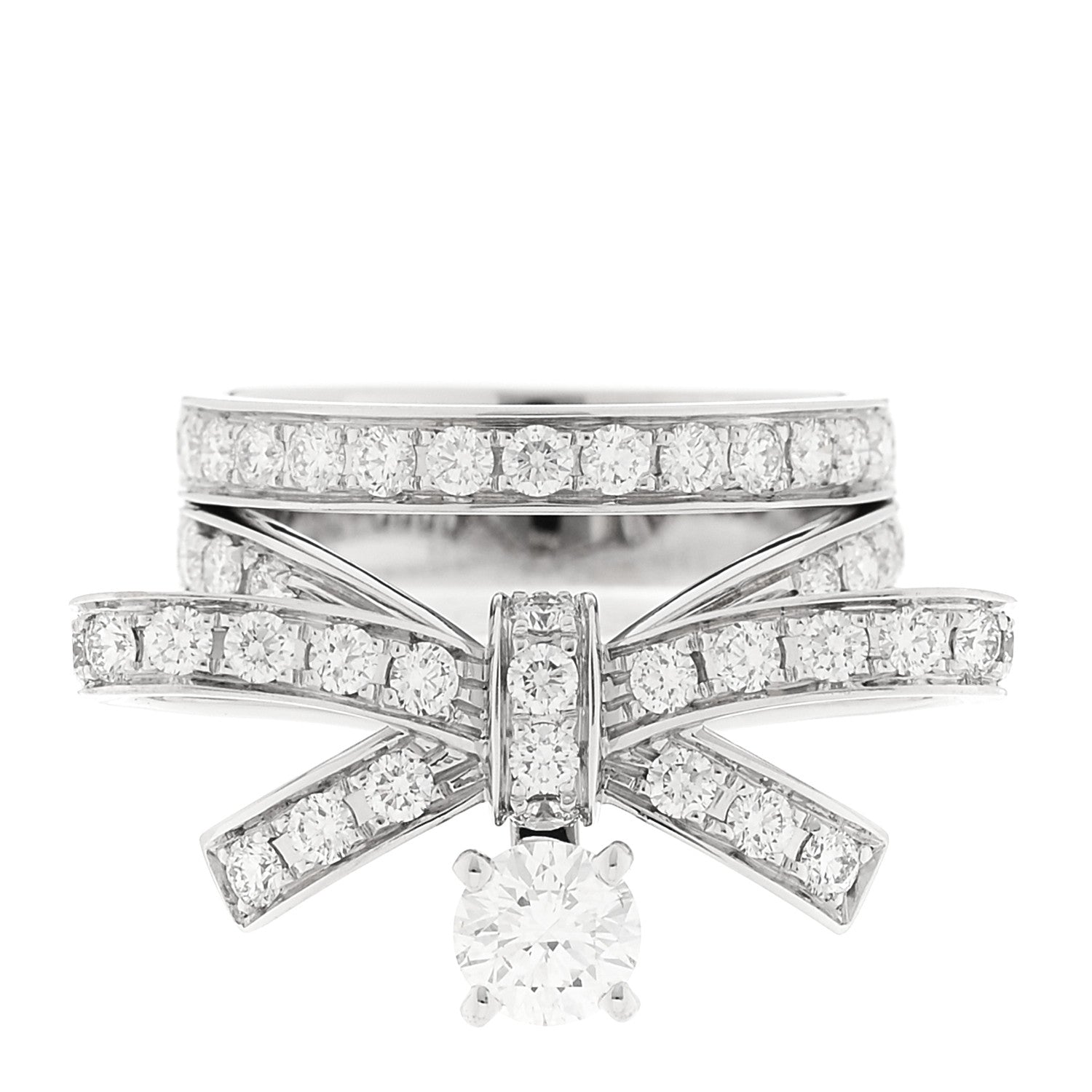 Chanel 18K White Gold Diamond Ruban Suspended Solitaire Ring 49 5 1 of 5