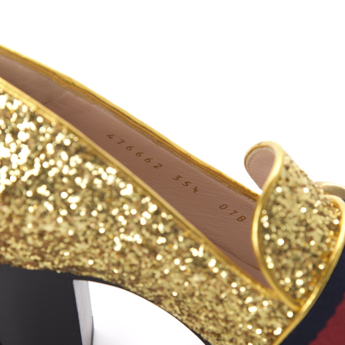 Glitter Nappa Web Peyton 75mm Loafer Pumps 35.5 Oro Vecchio