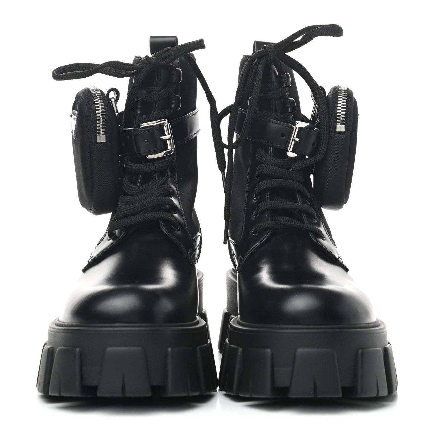 Prada Spazzolato Rois Nylon Metal Triangle Logo Monolith Pouch Pocket 55mm Boots 39 Black 2 of 7