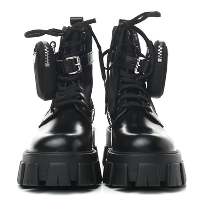 Prada Spazzolato Rois Nylon Metal Triangle Logo Monolith Pouch Pocket 55mm Boots 39 Black 2 of 7