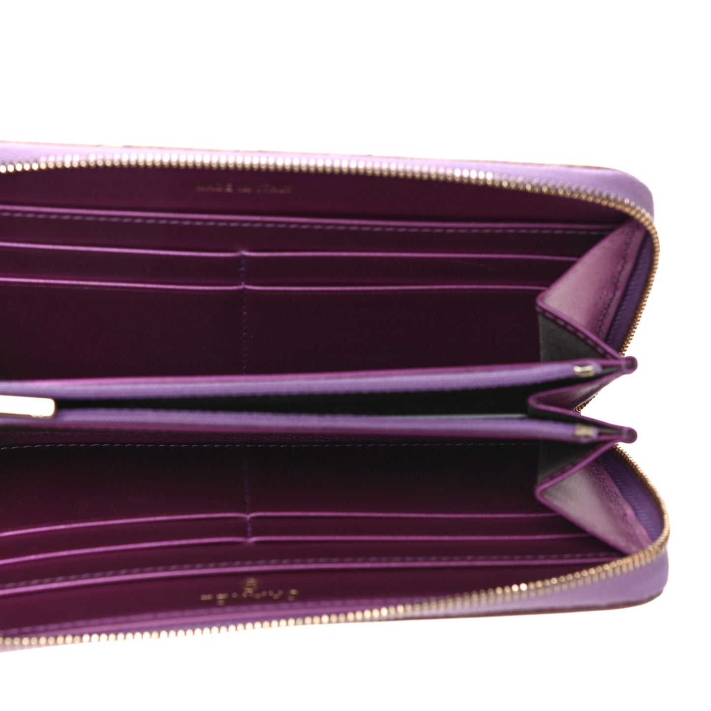 Iridescent Lambskin Quilted Large Gusset Zip Around Wallet Purple