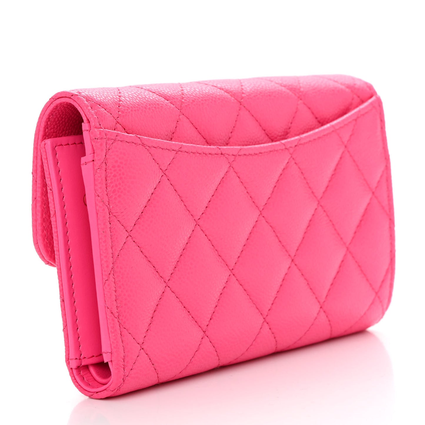 Caviar Quilted Medium Flap Wallet Fuchsia