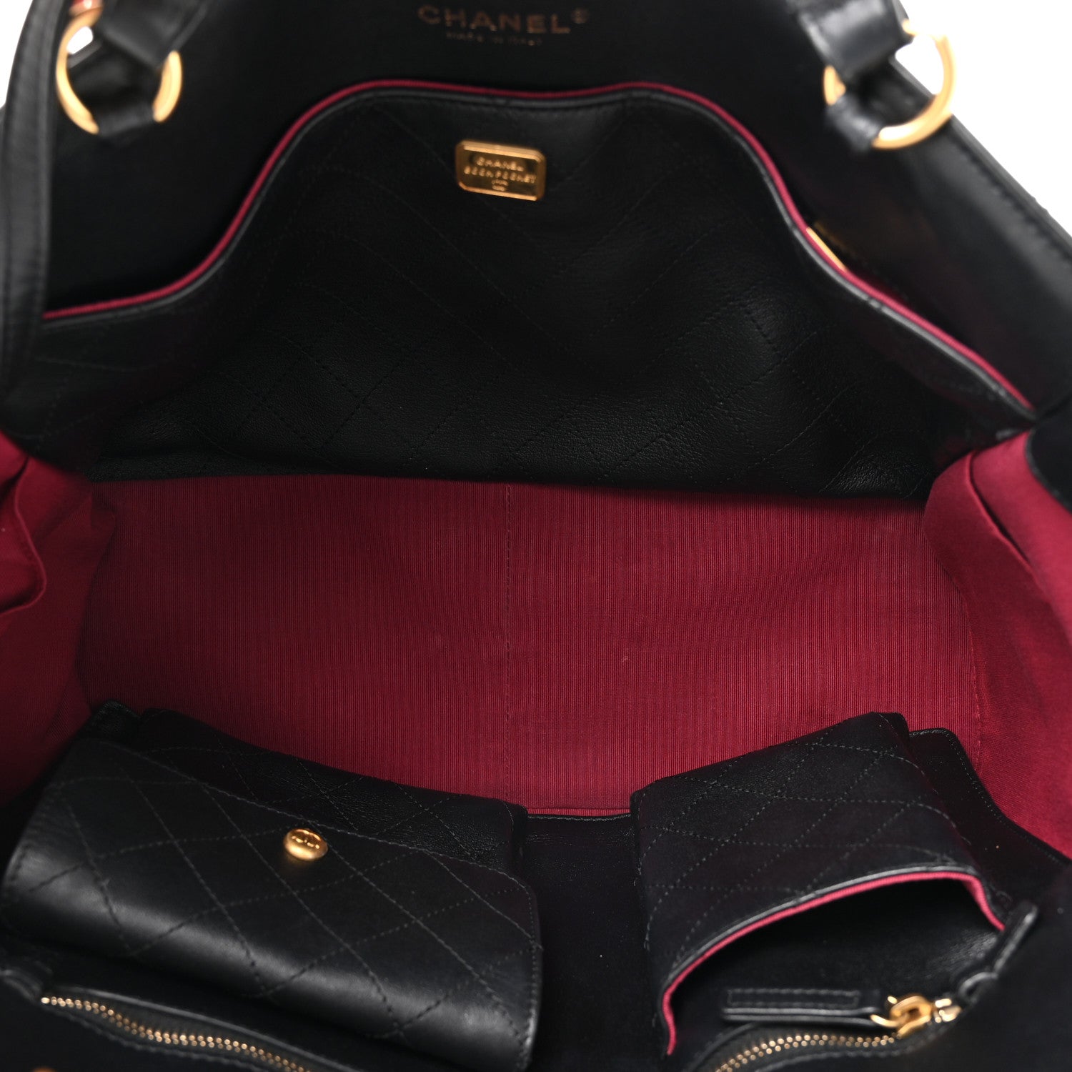 Chanel Calfskin Quilted Book Pocket Shopping Tote Black 5 of 12