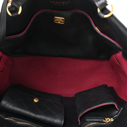 Chanel Calfskin Quilted Book Pocket Shopping Tote Black 5 of 12